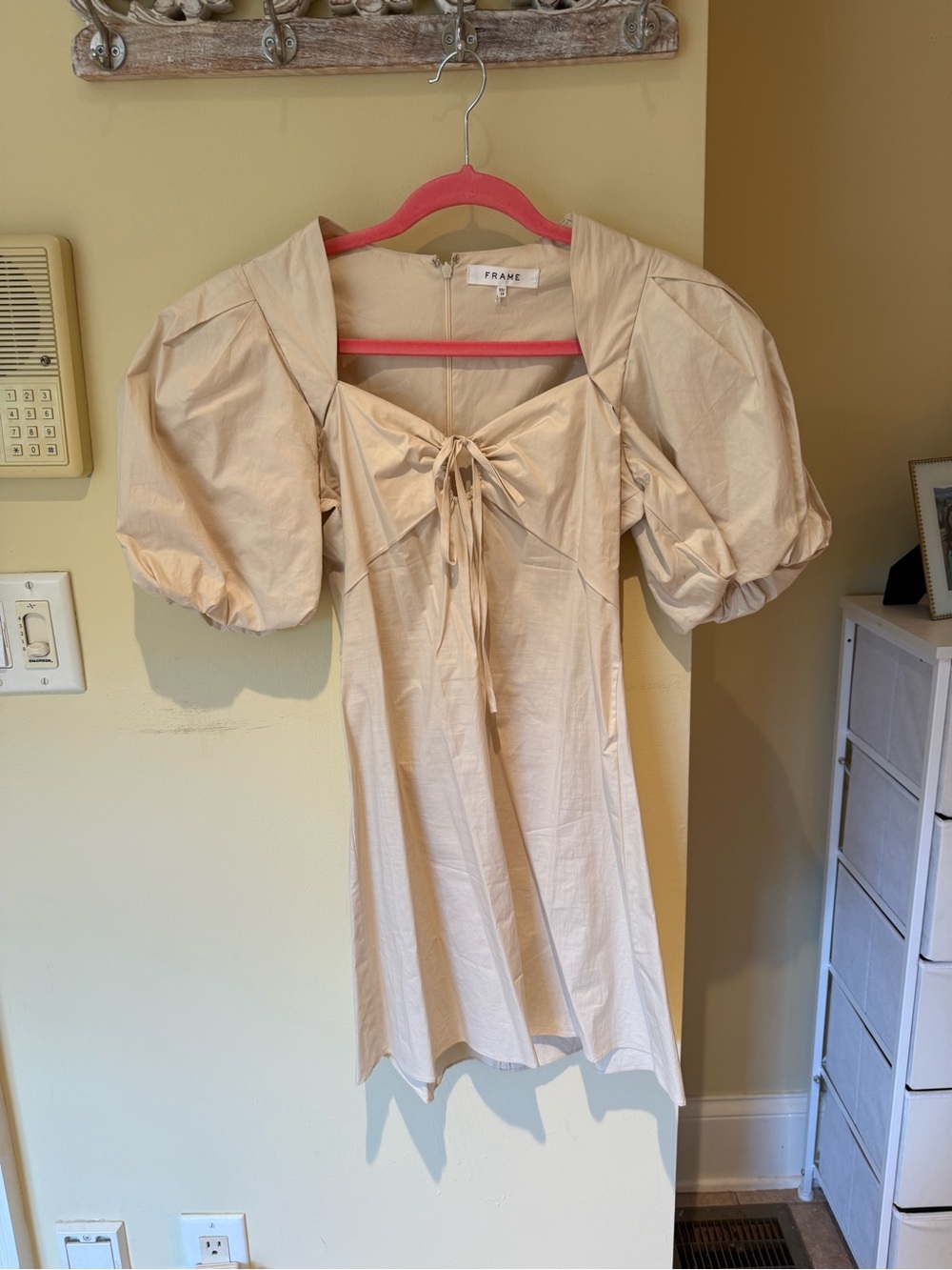 Frame Denim Beige Puff-Sleeve Tie-Front Square-Neck Top